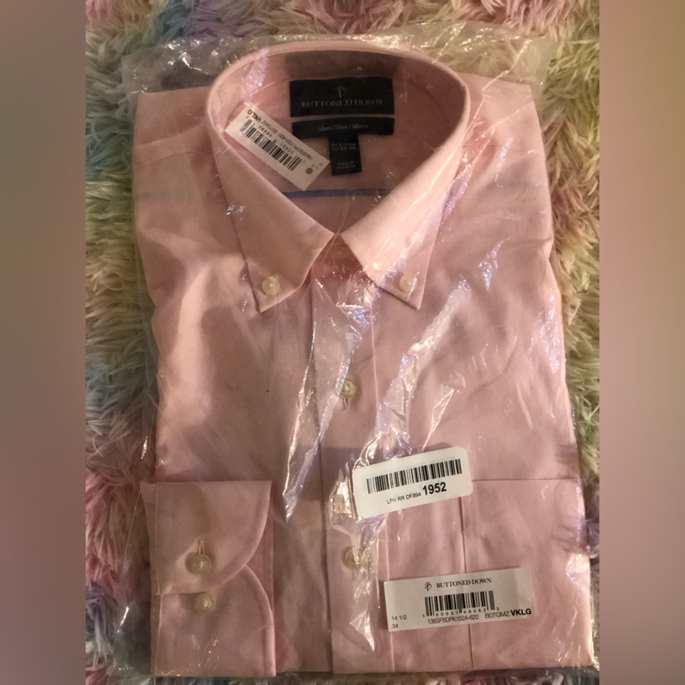 Brand is Button Down size 14-1/2 34 the color is light pink